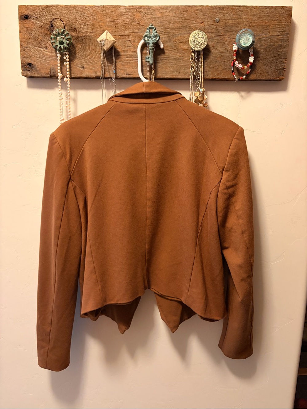 Women’s Camel Brown Draped Open Blazer - Picture 3 of 3